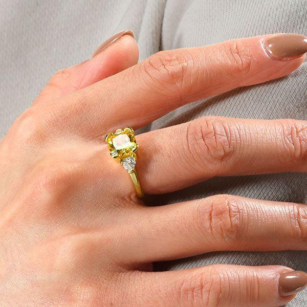 Golden Cushion Cut Yellow Topaz Three Stone Engagement Ring - 18K Gold Plated Sterling Silver