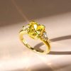 Golden Cushion Cut Yellow Topaz Three Stone Engagement Ring - 18K Gold Plated Sterling Silver