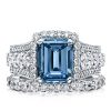 Halo Emerald Cut Blue Topaz Bridal Ring Set - 925 Sterling Silver, 9.06 CT TW