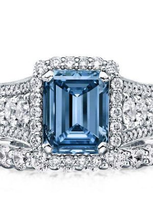 Halo Emerald Cut Blue Topaz Bridal Ring Set - 925 Sterling Silver, 9.06 CT TW