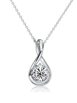 White Sapphire Round Cut Drop Pendant Necklace - 925 Sterling Silver (Various Lengths & Finishes)