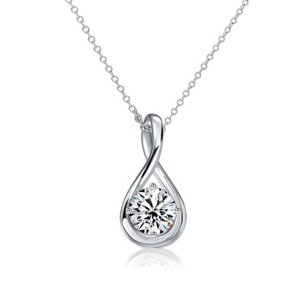 White Sapphire Round Cut Drop Pendant Necklace - 925 Sterling Silver (Various Lengths & Finishes)