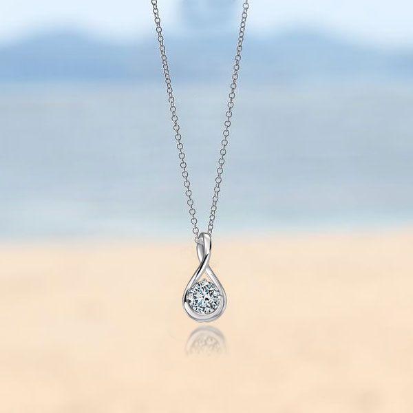 White Sapphire Round Cut Drop Pendant Necklace - 925 Sterling Silver (Various Lengths & Finishes)