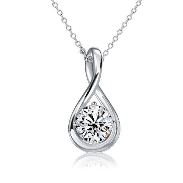 White Sapphire Round Cut Drop Pendant Necklace - 925 Sterling Silver (Various Lengths & Finishes)