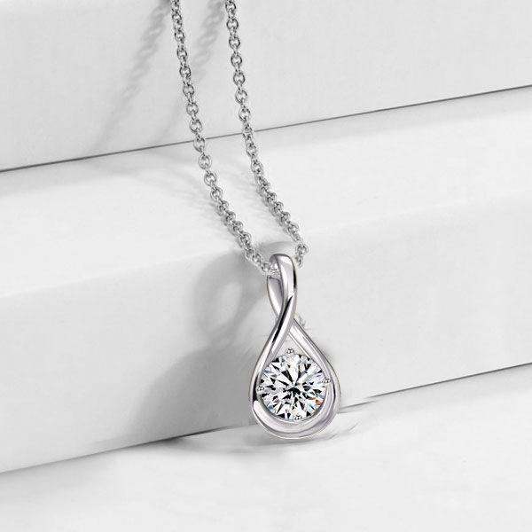 White Sapphire Round Cut Drop Pendant Necklace - 925 Sterling Silver (Various Lengths & Finishes)