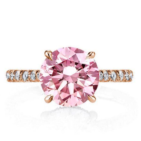 Rose Gold Pink Sapphire Engagement Ring - 18K Plated Sterling Silver, 2.75 CT