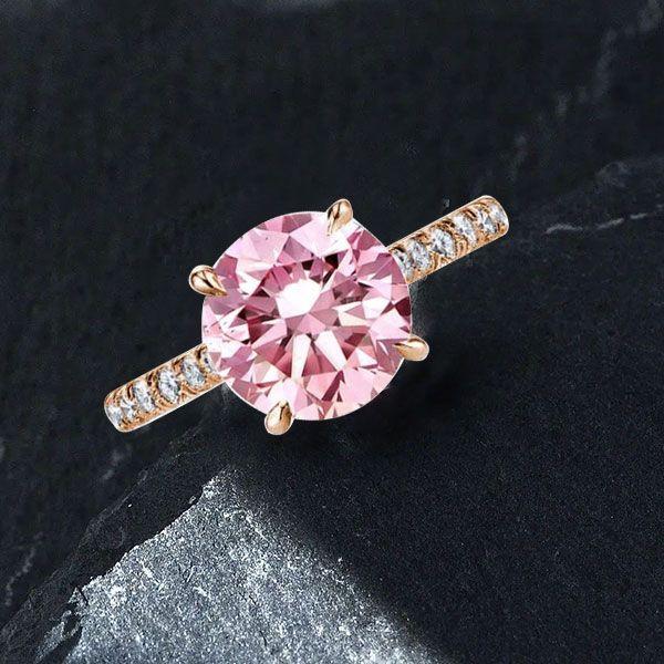 Rose Gold Pink Sapphire Engagement Ring - 18K Plated Sterling Silver, 2.75 CT