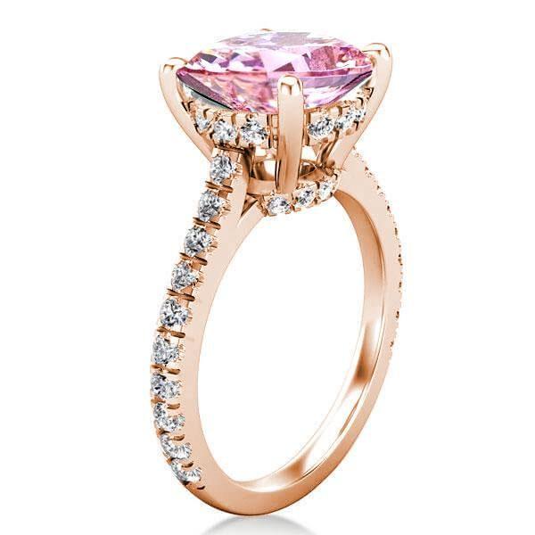 Rose Gold Pink Sapphire Engagement Ring - 18K Plated Sterling Silver, 2.75 CT