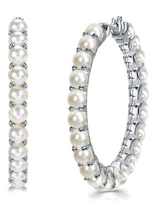 Sterling Silver Pearl Hoop Earrings - Lightweight & Elegant