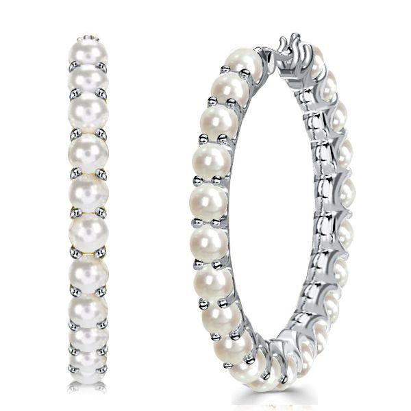 Sterling Silver Pearl Hoop Earrings - Lightweight & Elegant
