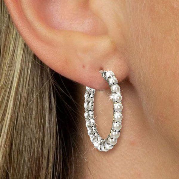 Sterling Silver Pearl Hoop Earrings - Lightweight & Elegant