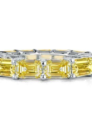 Emerald Cut Yellow Topaz Eternity Band - Sterling Silver Wedding Ring Promise Ring