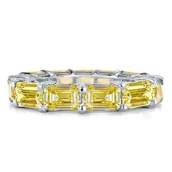 Emerald Cut Yellow Topaz Eternity Band - Sterling Silver Wedding Ring Promise Ring