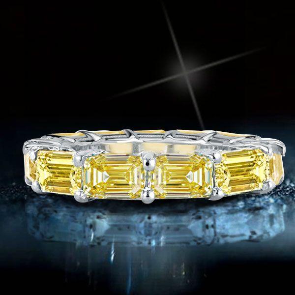 Emerald Cut Yellow Topaz Eternity Band - Sterling Silver Wedding Ring Promise Ring