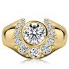 18K Gold Plated Sterling Silver Cocktail Ring with Round Cut Center Stone