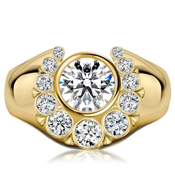 18K Gold Plated Sterling Silver Cocktail Ring with Round Cut Center Stone