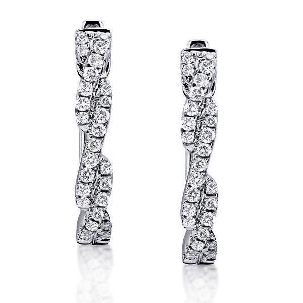 Sterling Silver Round Cut Twist Hoop Earrings