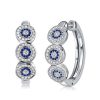 Blue Sapphire Hoop Earrings - Sterling Silver Vintage Halo Earrings