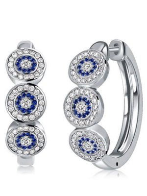 Blue Sapphire Hoop Earrings - Sterling Silver Vintage Halo Earrings