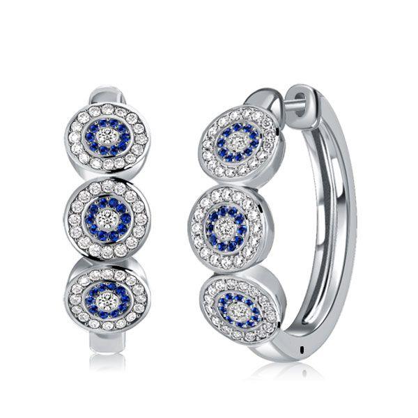 Blue Sapphire Hoop Earrings - Sterling Silver Vintage Halo Earrings