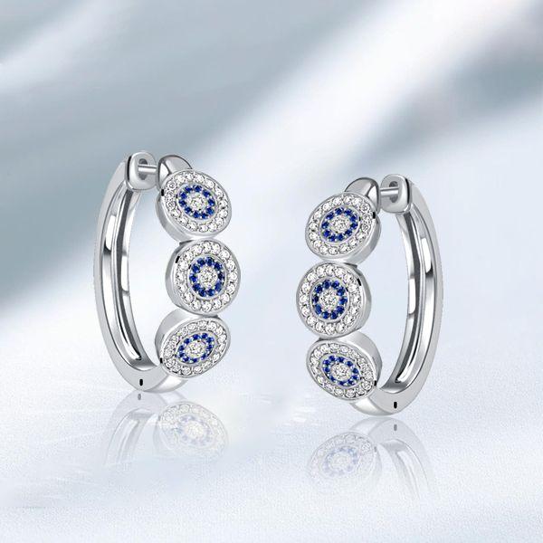 Blue Sapphire Hoop Earrings - Sterling Silver Vintage Halo Earrings