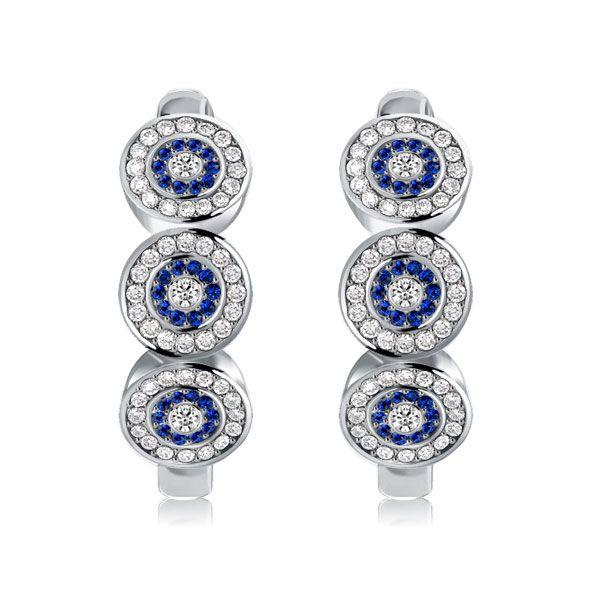 Blue Sapphire Hoop Earrings - Sterling Silver Vintage Halo Earrings