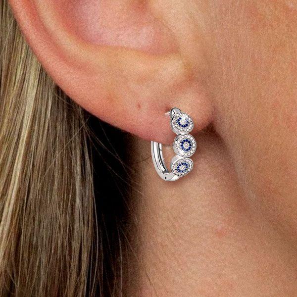 Blue Sapphire Hoop Earrings - Sterling Silver Vintage Halo Earrings