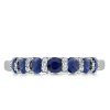 Sterling Silver Halo Round Blue Stone Wedding Band for Women