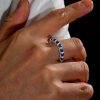 Sterling Silver Halo Round Blue Stone Wedding Band for Women