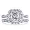 Princess Cut Double Halo Bridal Set in Sterling Silver with 2.00 CT Center Stone