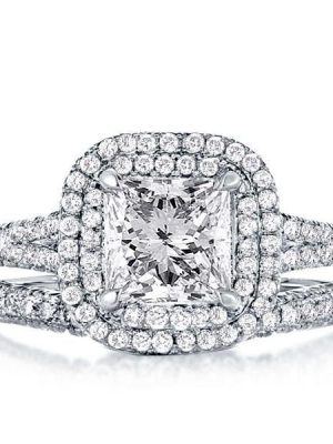 Princess Cut Double Halo Bridal Set in Sterling Silver with 2.00 CT Center Stone