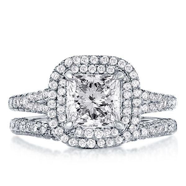 Princess Cut Double Halo Bridal Set in Sterling Silver with 2.00 CT Center Stone