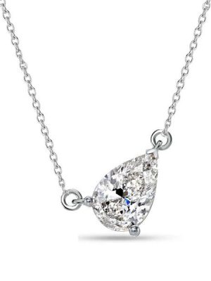 Pear Shaped Solitaire Pendant Necklace - Sterling Silver - Choice of Chain Length