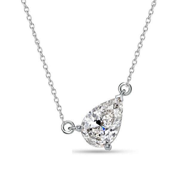 Pear Shaped Solitaire Pendant Necklace - Sterling Silver - Choice of Chain Length