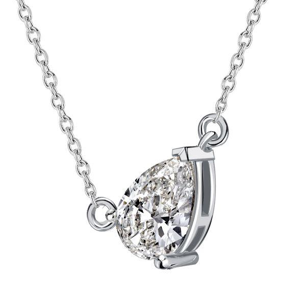 Pear Shaped Solitaire Pendant Necklace - Sterling Silver - Choice of Chain Length