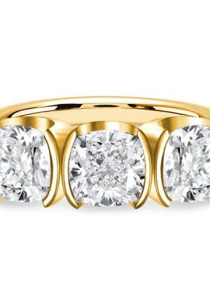 Cushion Cut White Sapphire 3-Stone Engagement Ring - 18K Gold Plated Sterling Silver