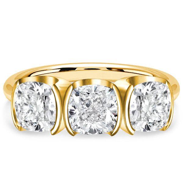 Cushion Cut White Sapphire 3-Stone Engagement Ring - 18K Gold Plated Sterling Silver