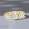 Cushion Cut White Sapphire 3-Stone Engagement Ring - 18K Gold Plated Sterling Silver