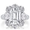 Flower Design Engagement Ring in Rhodium Plated Sterling Silver