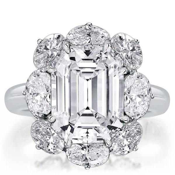 Flower Design Engagement Ring in Rhodium Plated Sterling Silver