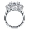 Flower Design Engagement Ring in Rhodium Plated Sterling Silver