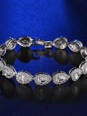 Halo Pear Created White Sapphire Bracelet in Sterling Silver (7 Inch)