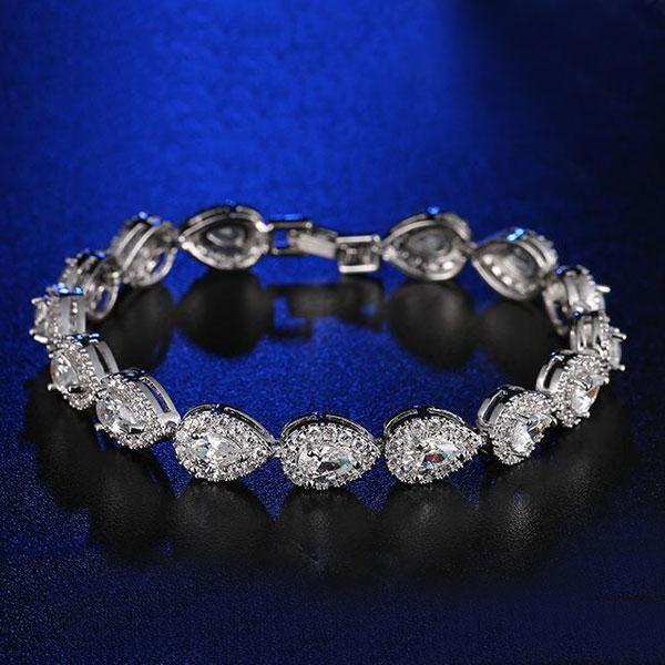 Halo Pear Created White Sapphire Bracelet in Sterling Silver (7 Inch)