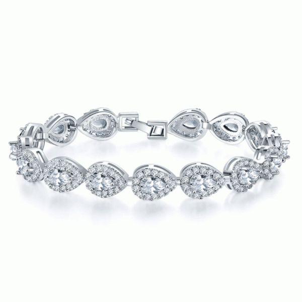 Halo Pear Created White Sapphire Bracelet in Sterling Silver (7 Inch)