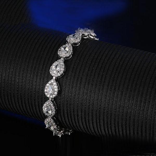 Halo Pear Created White Sapphire Bracelet in Sterling Silver (7 Inch)