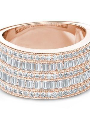 Rose Gold Art Deco Wedding Band - 925 Sterling Silver with White Sapphire