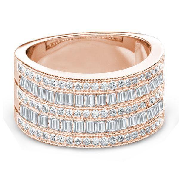 Rose Gold Art Deco Wedding Band - 925 Sterling Silver with White Sapphire