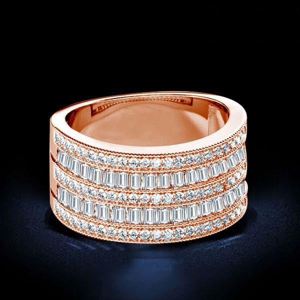 Rose Gold Art Deco Wedding Band - 925 Sterling Silver with White Sapphire