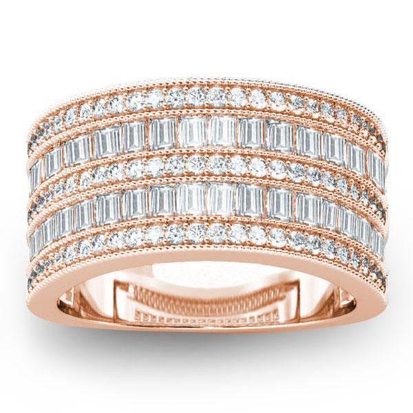 Rose Gold Art Deco Wedding Band - 925 Sterling Silver with White Sapphire