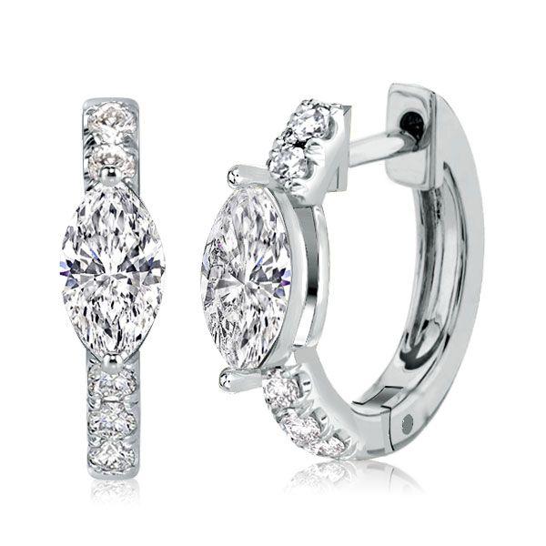 Marquise Cut Huggie Hoop Earrings - Sterling Silver, 1.20 CT. TW.